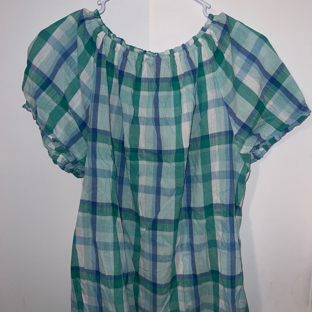 st. john’s bay blue and green cool plaid short sleeve blouse NWT - Picture 4 of 5